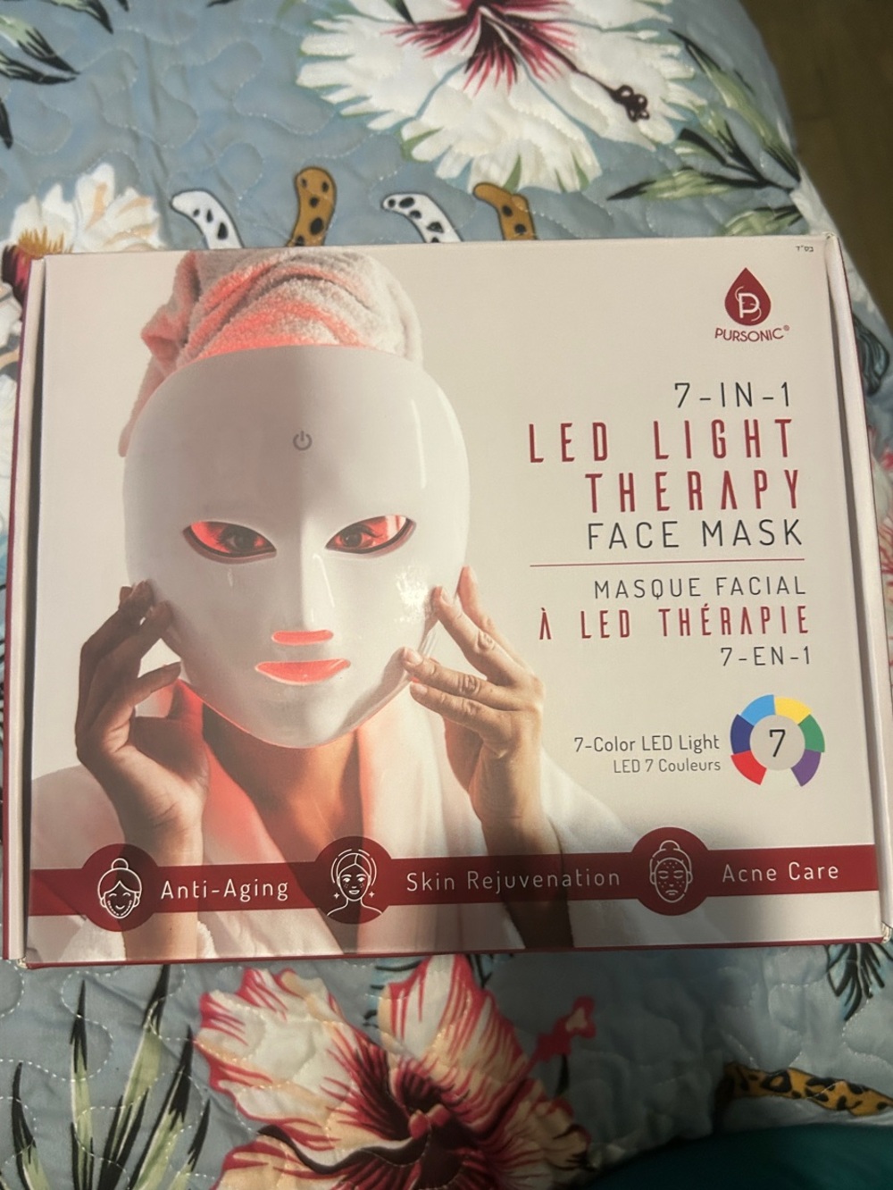Pursonic 7-in-1 LED Light Therapy Face Mask - White with Pink Accent